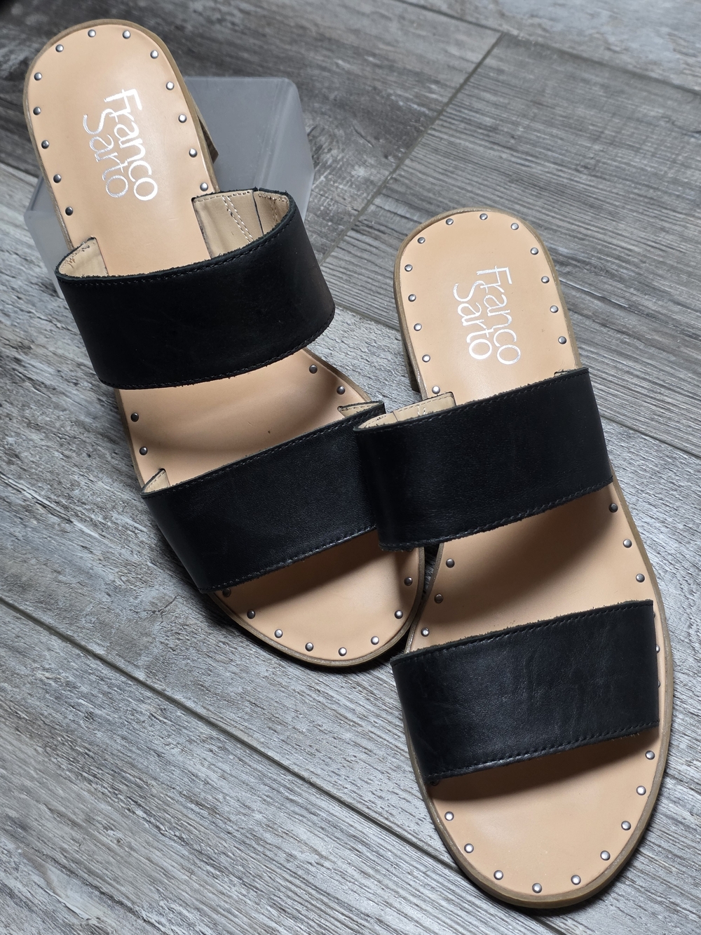 Franco Sarto Women's Kiki Double-Strap Leather Slip-on Slide Sandals Sz 8M